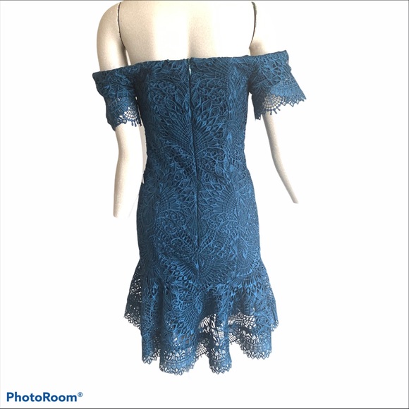 Nicole Miller Teal Oscar Scalloped Lace Dress Size 2 New - Picture 4 of 5